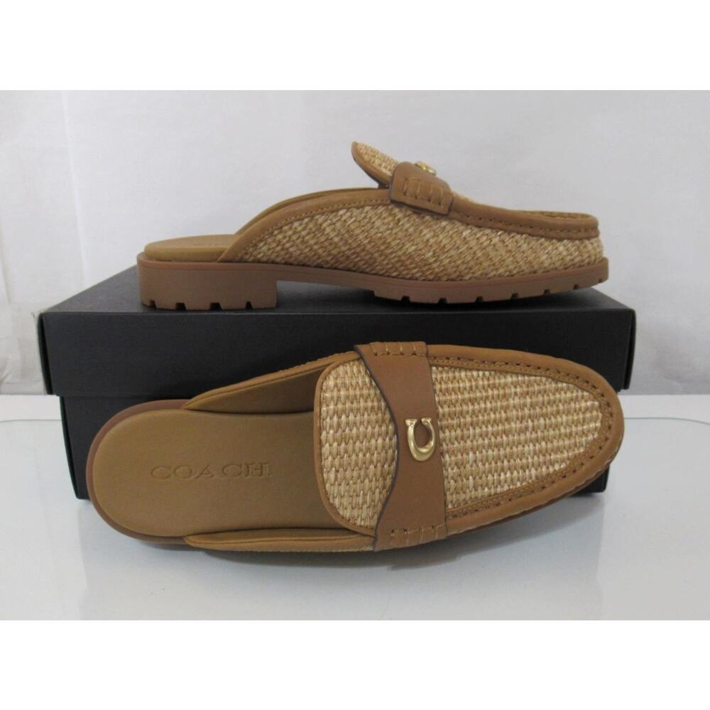 Women's Coach Jocelyn Size 8 Straw Backless Loafer Sandal Mule Flats Natural - Picture 7 of 7